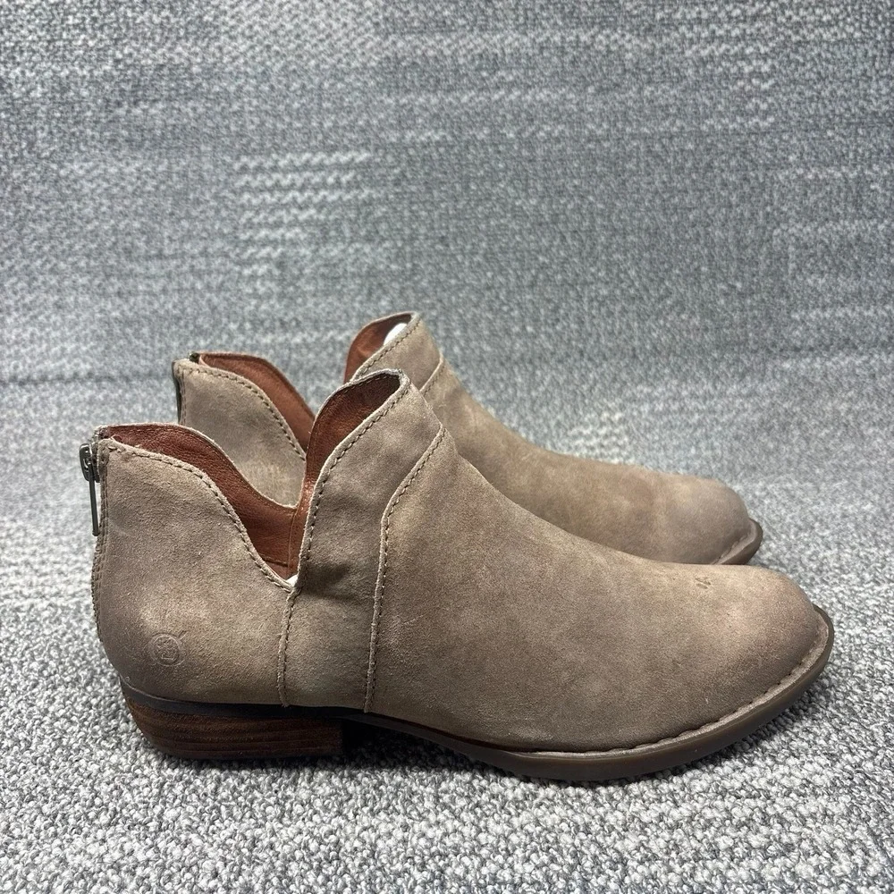 Born Kerri Ankle Booties Taupe Distressed Leather Back Zip Womens 7 F33617